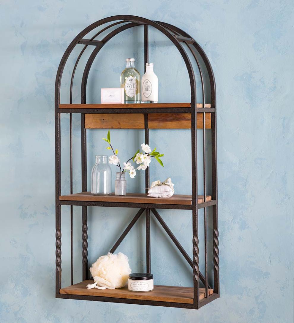 Plow & Hearth Home Office Indoor Living Deep Creek Wood And Metal Arched Wall Shelf