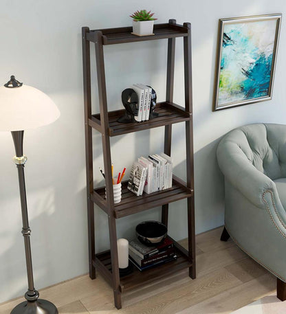 Plow & Hearth Home Office Indoor Living Farmhouse 4-Tier Wooden Leaning Ladder Shelf - Antique Chestnut