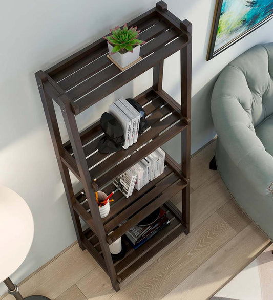 Plow & Hearth Home Office Indoor Living Farmhouse 4-Tier Wooden Leaning Ladder Shelf - Antique Chestnut