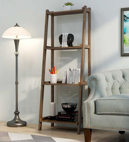 Plow & Hearth Home Office Indoor Living Farmhouse 4-Tier Wooden Leaning Ladder Shelf - Antique Chestnut