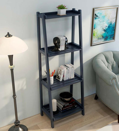 Plow & Hearth Home Office Indoor Living Farmhouse 4-Tier Wooden Leaning Ladder Shelf - Antique Chestnut