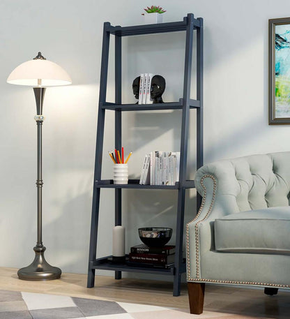 Plow & Hearth Home Office Indoor Living Farmhouse 4-Tier Wooden Leaning Ladder Shelf - Antique Chestnut