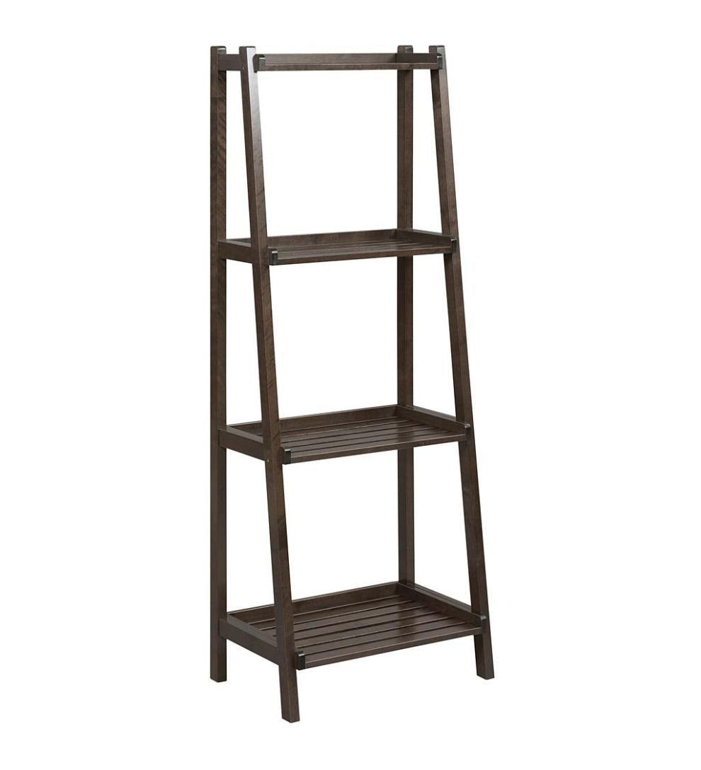 Plow & Hearth Home Office Indoor Living Farmhouse 4-Tier Wooden Leaning Ladder Shelf - Antique Chestnut