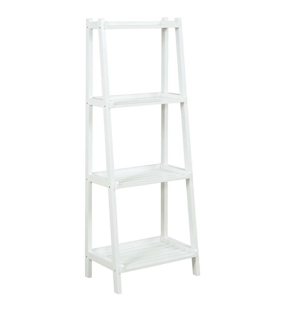 Plow & Hearth Home Office Indoor Living Farmhouse 4-Tier Wooden Leaning Ladder Shelf - Antique Chestnut
