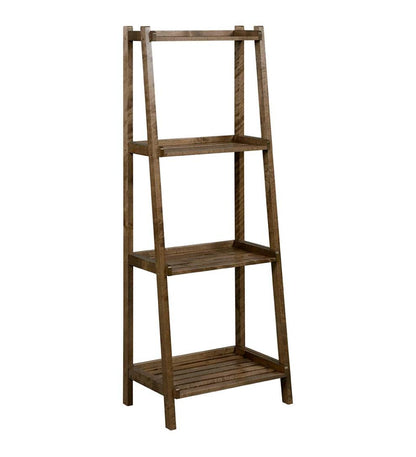 Plow & Hearth Home Office Indoor Living Farmhouse 4-Tier Wooden Leaning Ladder Shelf - Antique Chestnut