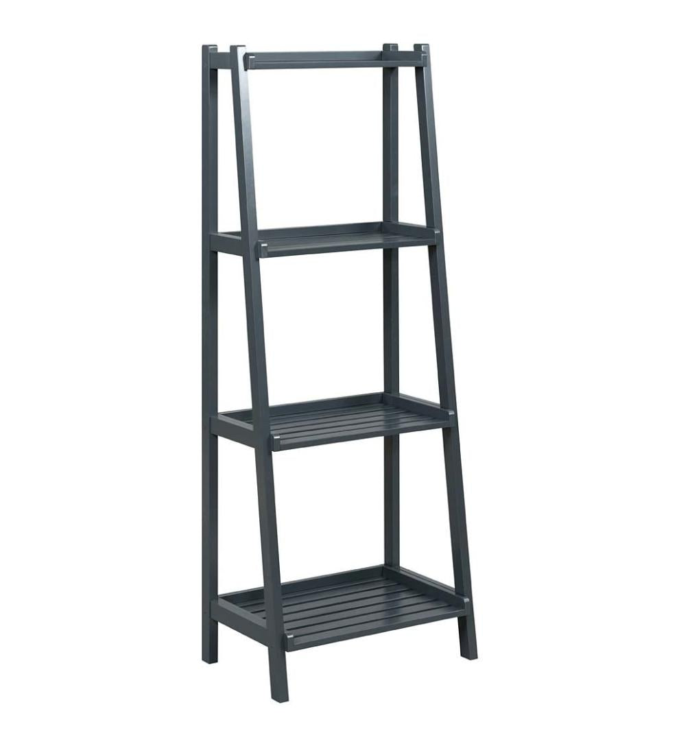 Plow & Hearth Home Office Indoor Living Farmhouse 4-Tier Wooden Leaning Ladder Shelf - Antique Chestnut