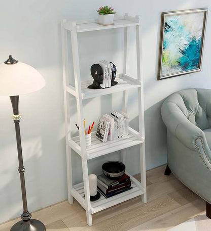 Plow & Hearth Home Office Indoor Living Farmhouse 4-Tier Wooden Leaning Ladder Shelf - Antique Chestnut