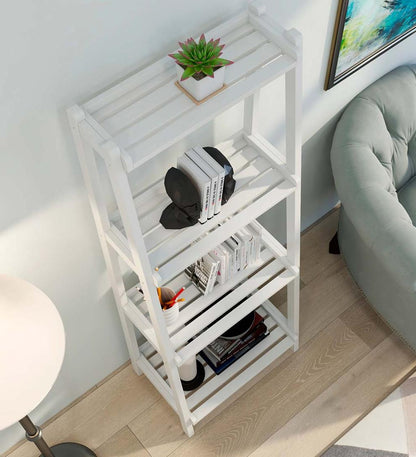 Plow & Hearth Home Office Indoor Living Farmhouse 4-Tier Wooden Leaning Ladder Shelf - Antique Chestnut