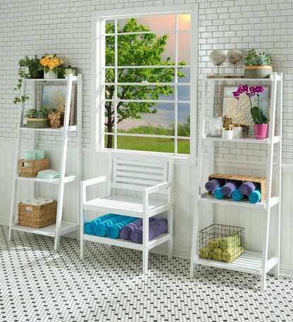 Plow & Hearth Home Office Indoor Living Farmhouse 4-Tier Wooden Leaning Ladder Shelf - Antique Chestnut