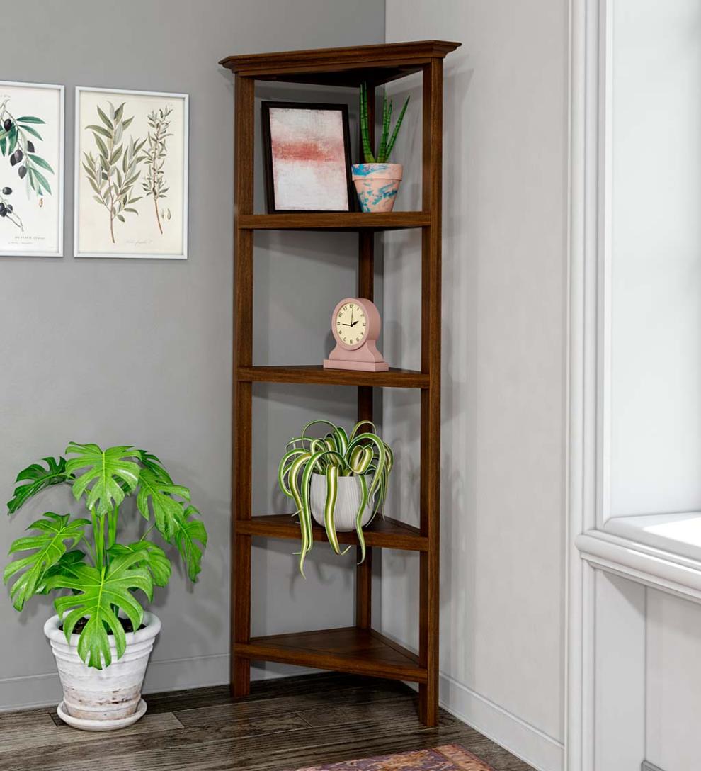 Plow & Hearth Home Office Indoor Living Farmhouse Four-Shelf Corner Bookcase - Walnut