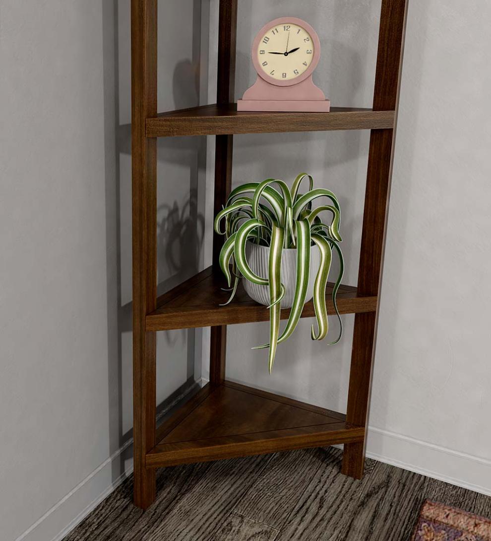 Plow & Hearth Home Office Indoor Living Farmhouse Four-Shelf Corner Bookcase - Walnut