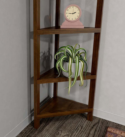 Plow & Hearth Home Office Indoor Living Farmhouse Four-Shelf Corner Bookcase - Walnut