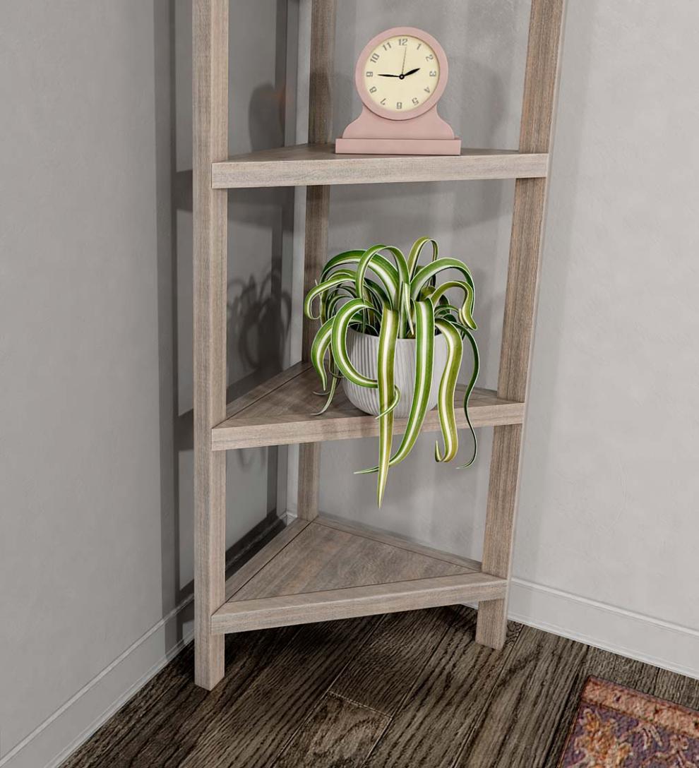 Plow & Hearth Home Office Indoor Living Farmhouse Four-Shelf Corner Bookcase - Walnut