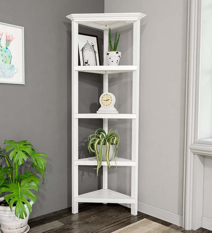 Plow & Hearth Home Office Indoor Living Farmhouse Four-Shelf Corner Bookcase - Walnut