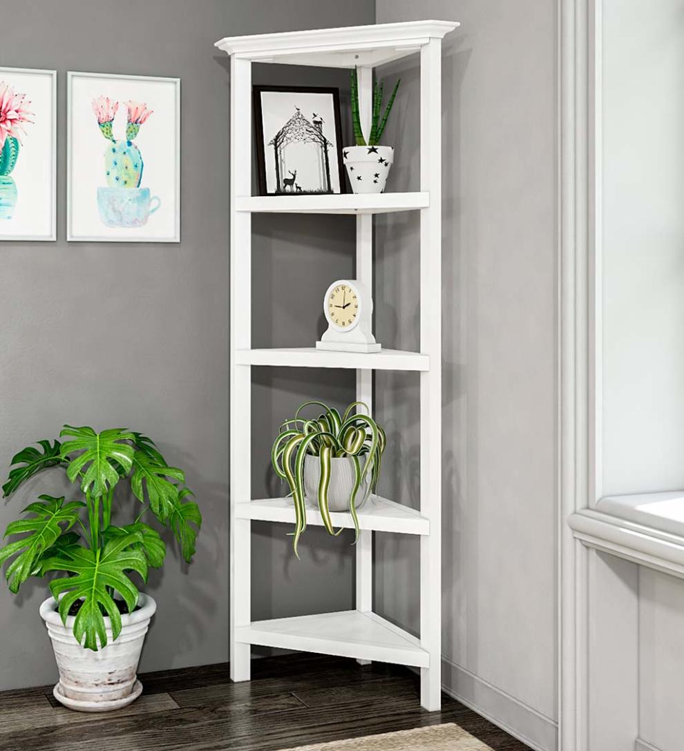 Plow & Hearth Home Office Indoor Living Farmhouse Four-Shelf Corner Bookcase - Walnut