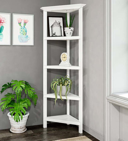 Plow & Hearth Home Office Indoor Living Farmhouse Four-Shelf Corner Bookcase - Walnut