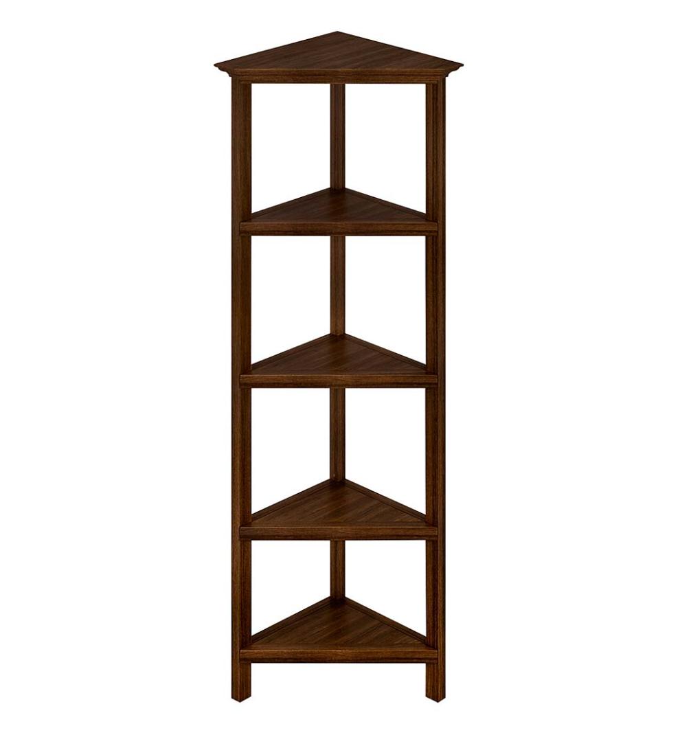 Plow & Hearth Home Office Indoor Living Farmhouse Four-Shelf Corner Bookcase - Walnut