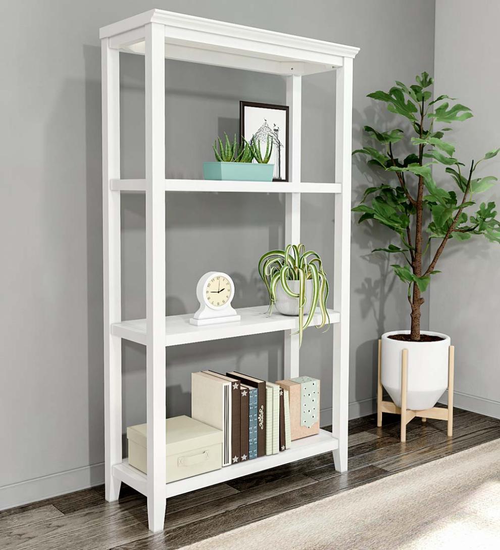 Plow & Hearth Home Office Indoor Living Farmhouse Three-Shelf Tall Bookcase Storage Rack - Walnut