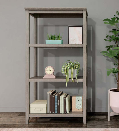 Plow & Hearth Home Office Indoor Living Farmhouse Three-Shelf Tall Bookcase Storage Rack - Walnut