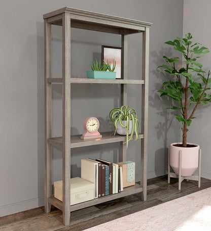 Plow & Hearth Home Office Indoor Living Farmhouse Three-Shelf Tall Bookcase Storage Rack - Walnut