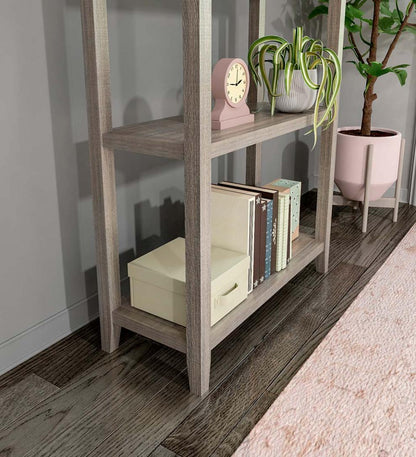 Plow & Hearth Home Office Indoor Living Farmhouse Three-Shelf Tall Bookcase Storage Rack - Walnut