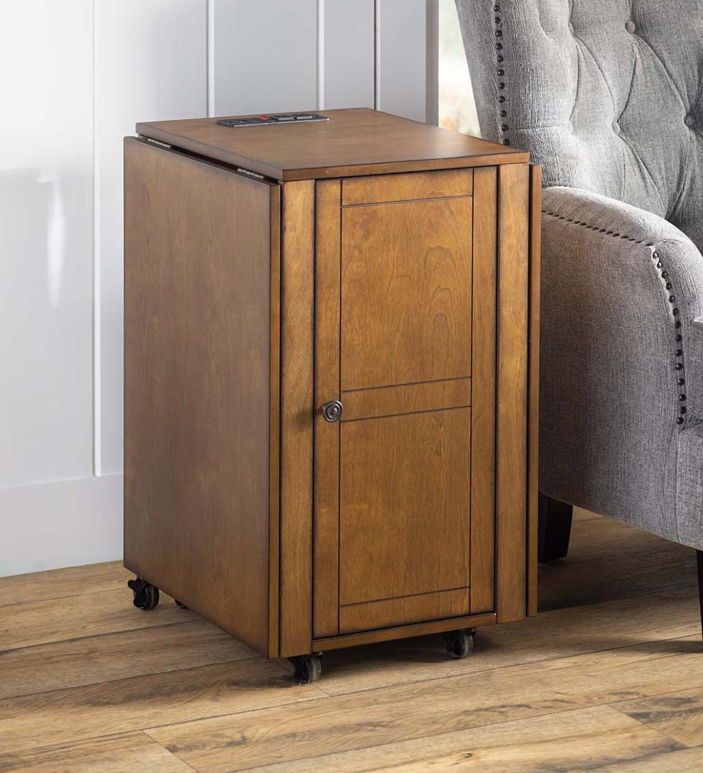 Plow & Hearth Home Office Indoor Living Folding Hideaway Double Desk With Cabinet And Chargers