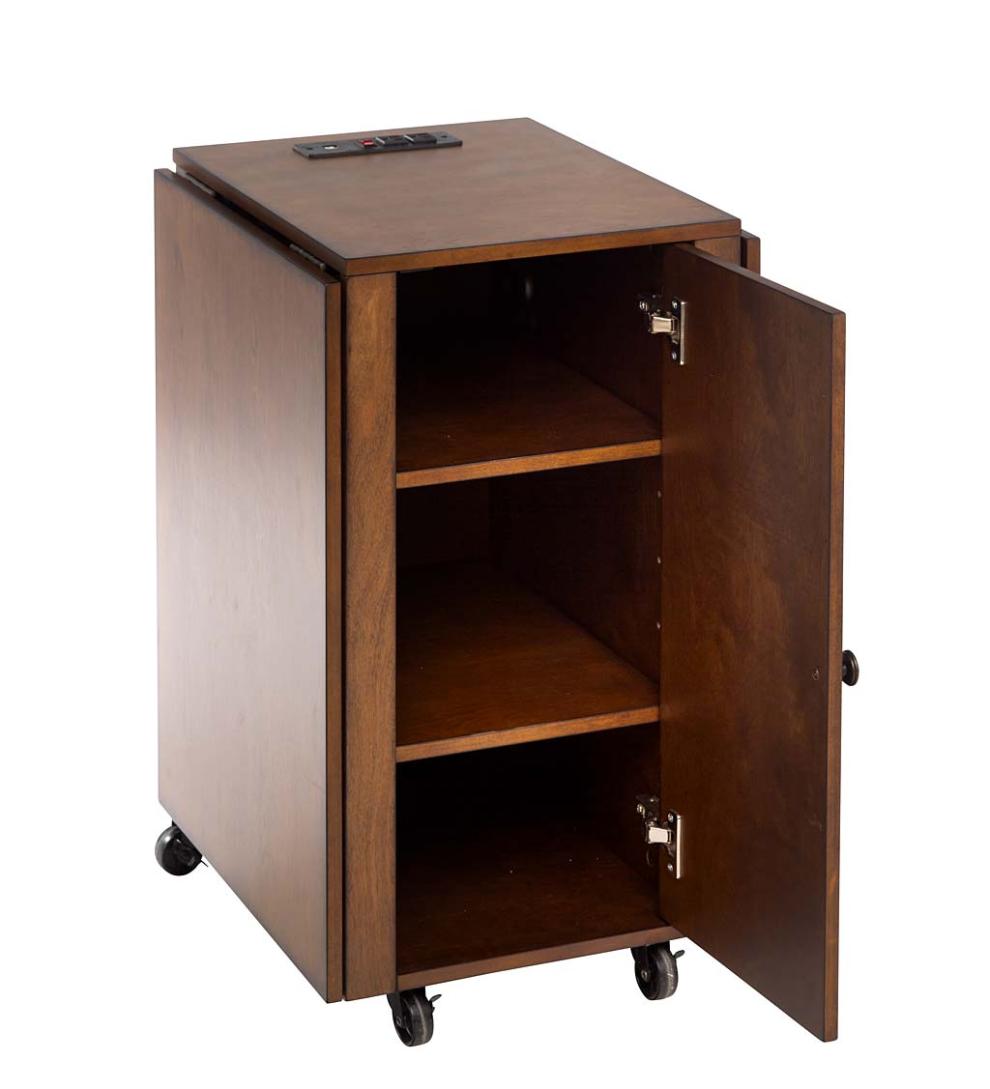 Plow & Hearth Home Office Indoor Living Folding Hideaway Double Desk With Cabinet And Chargers