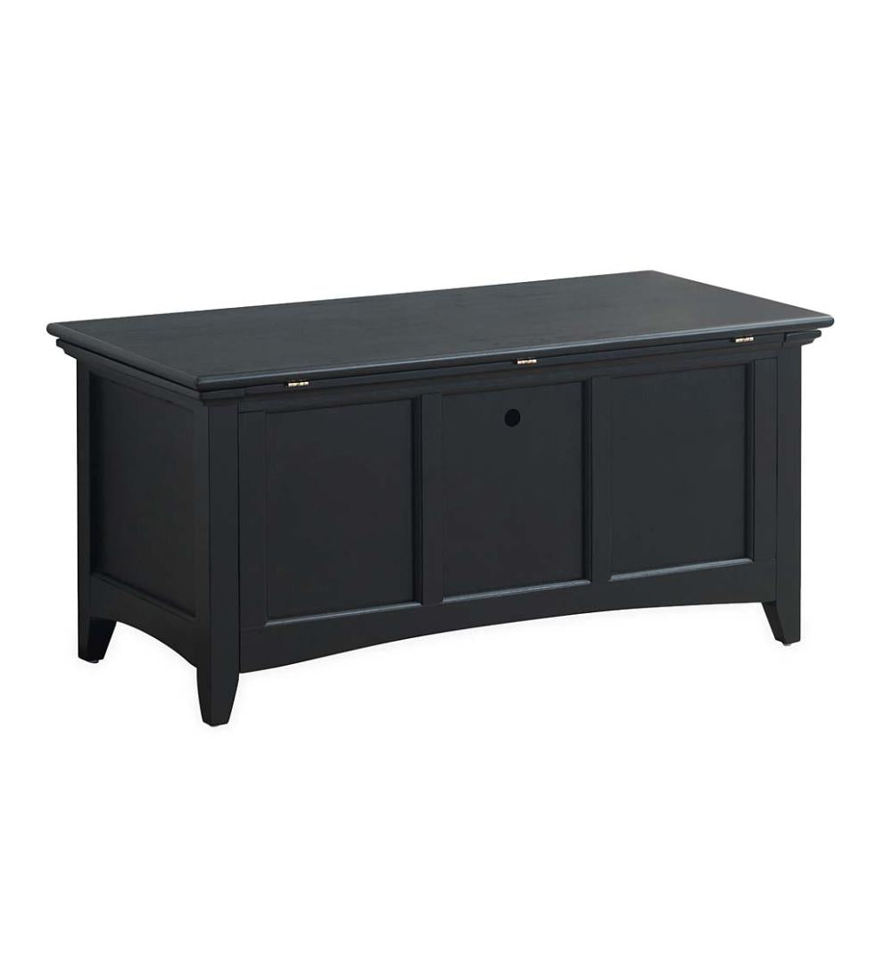 Plow & Hearth Home Office Indoor Living Hinged Paneled Storage Chest/Console - Antique Black