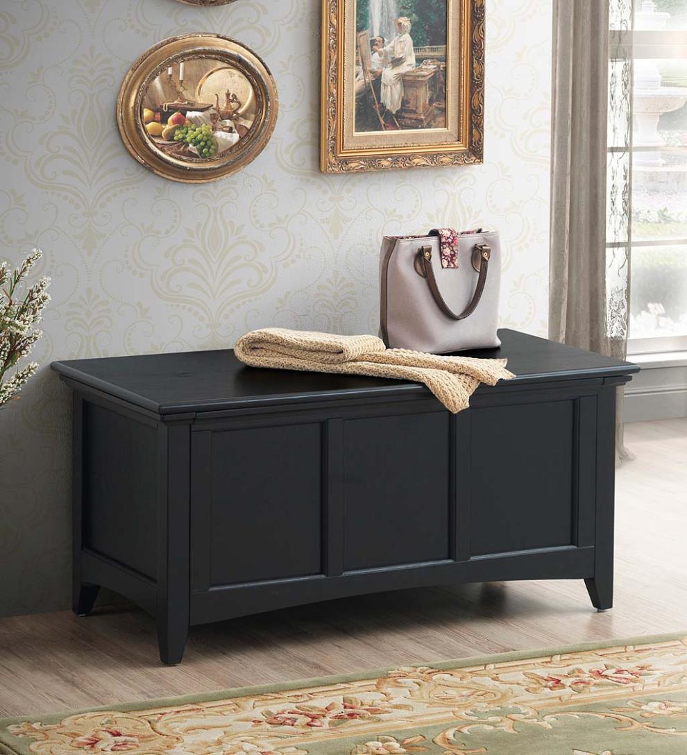Plow & Hearth Home Office Indoor Living Hinged Paneled Storage Chest/Console - Antique Black