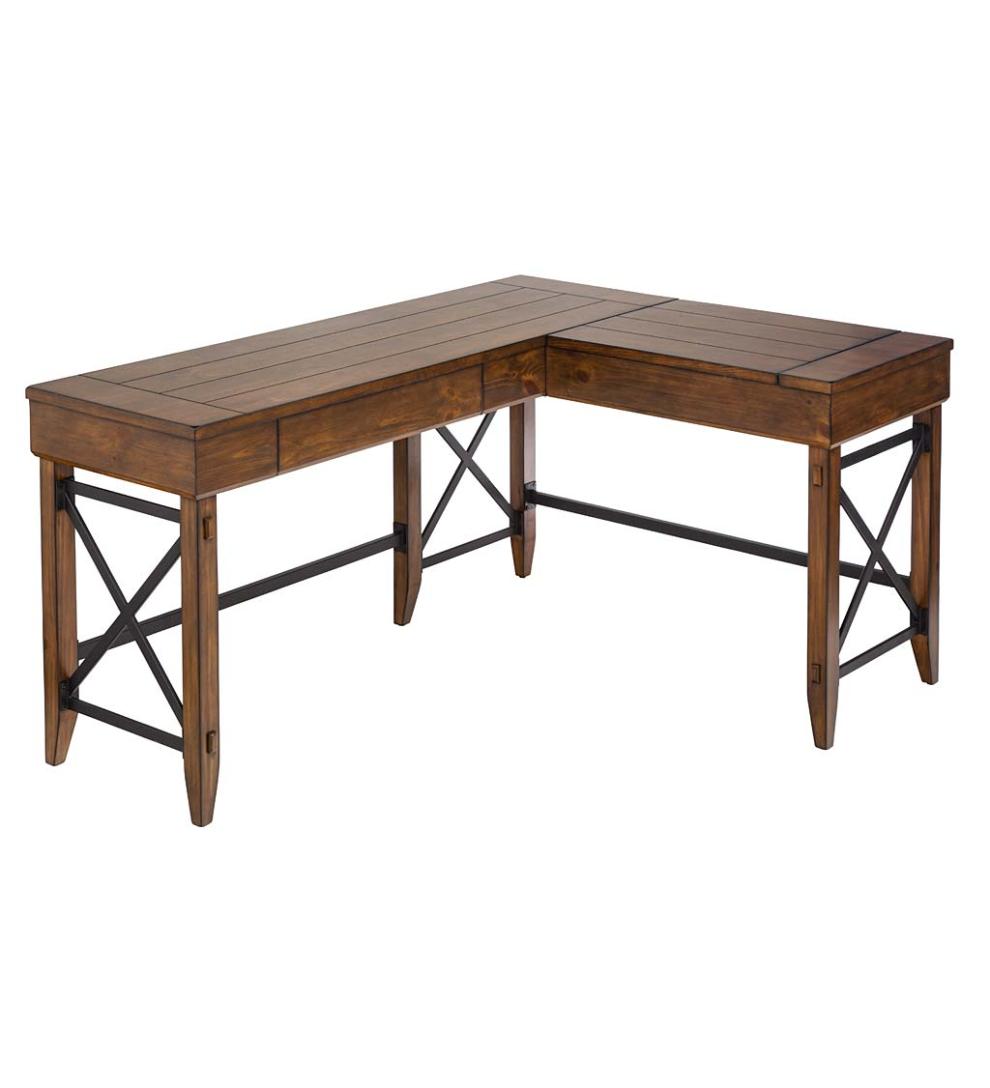 Plow & Hearth Home Office Indoor Living L-Shaped Lift Desk With Two Height Settings And Drawer