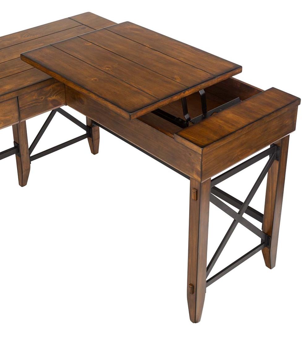 Plow & Hearth Home Office Indoor Living L-Shaped Lift Desk With Two Height Settings And Drawer