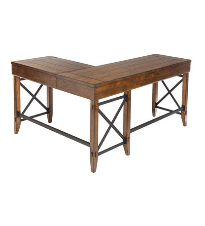 Plow & Hearth Home Office Indoor Living L-Shaped Lift Desk With Two Height Settings And Drawer