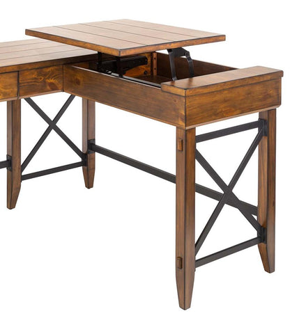 Plow & Hearth Home Office Indoor Living L-Shaped Lift Desk With Two Height Settings And Drawer