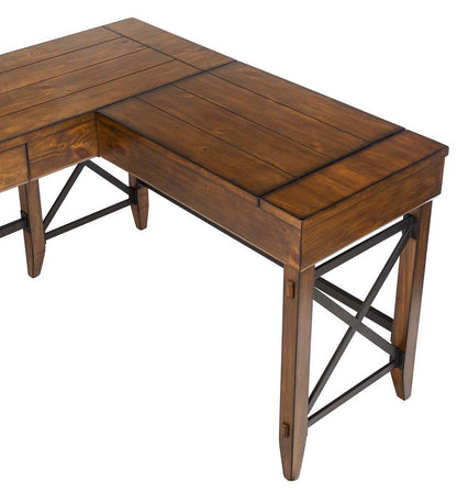 Plow & Hearth Home Office Indoor Living L-Shaped Lift Desk With Two Height Settings And Drawer