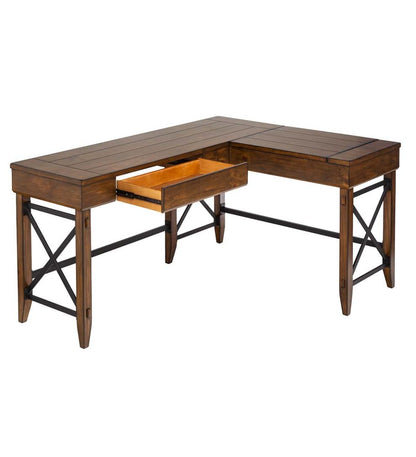 Plow & Hearth Home Office Indoor Living L-Shaped Lift Desk With Two Height Settings And Drawer