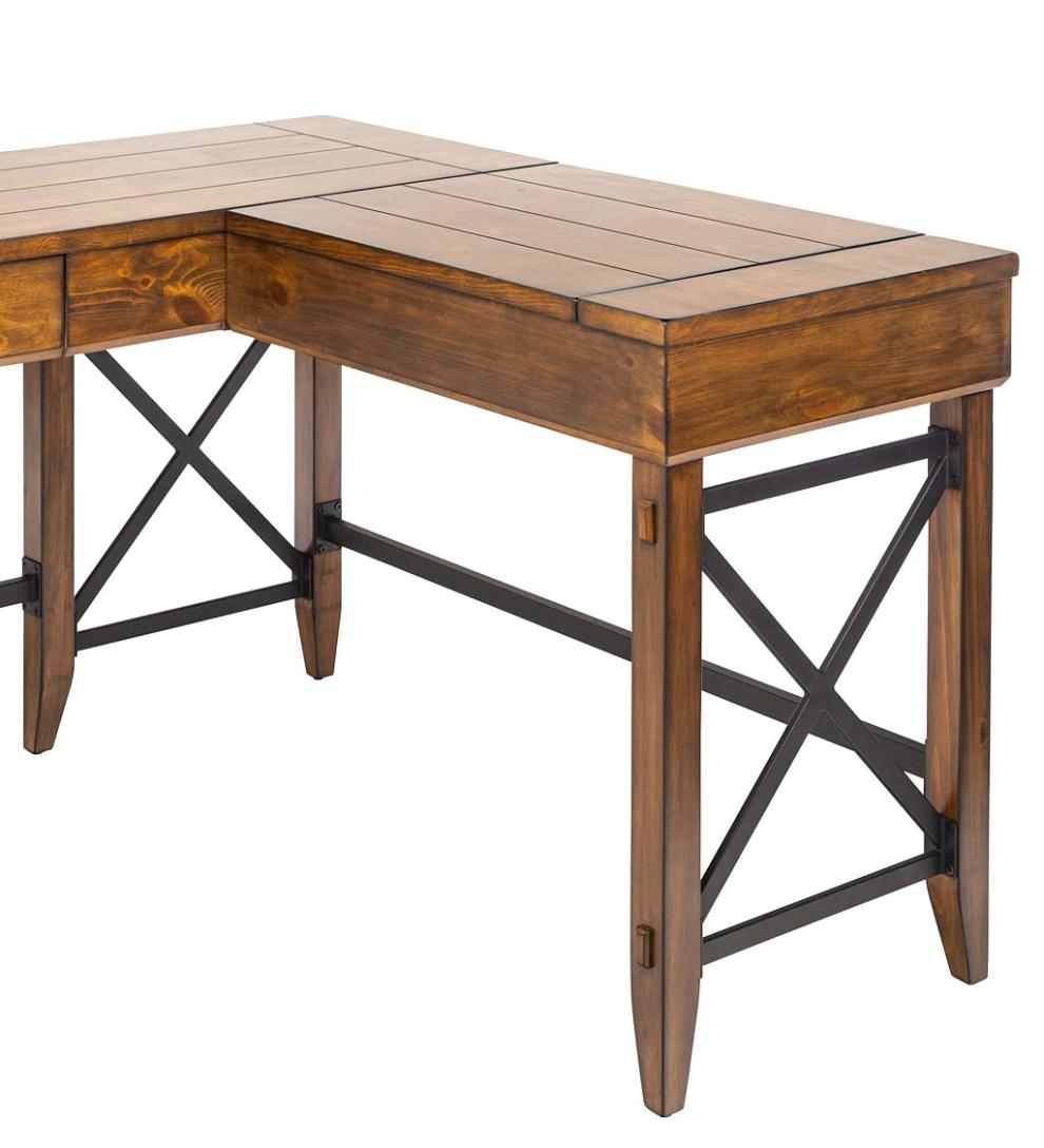 Plow & Hearth Home Office Indoor Living L-Shaped Lift Desk With Two Height Settings And Drawer
