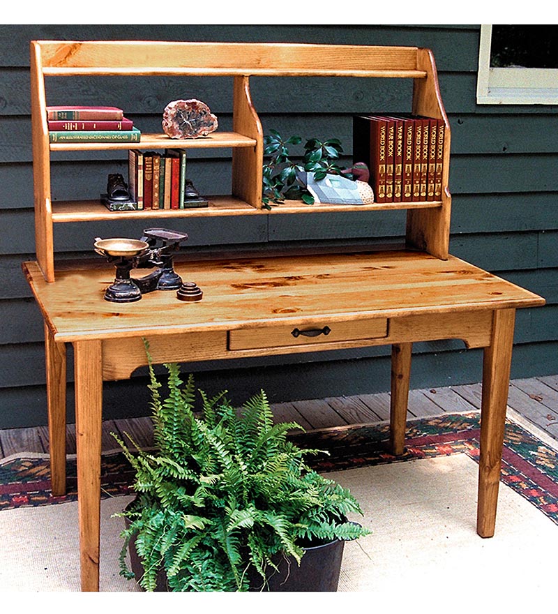 Plow & Hearth Home Office Indoor Living Library Desk With Hutch - Avocado