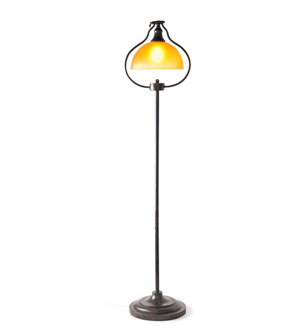 Plow & Hearth Home Office Indoor Living Library Lamps With Amber Glass Shade And Antique Bronze Finish
