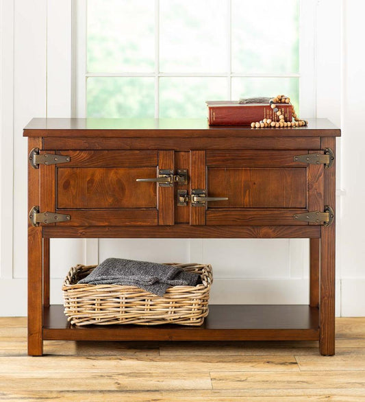 Plow & Hearth Home Office Indoor Living Portland Ice Box Storage Console Table With Replica Hardware
