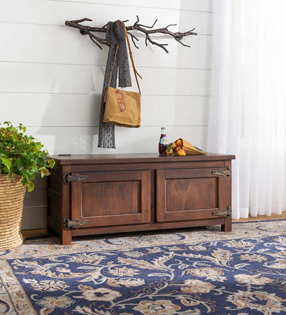 Plow & Hearth Home Office Indoor Living Portland Ice Box Wood Coffee Table/Bench With Replica Hardware - Walnut