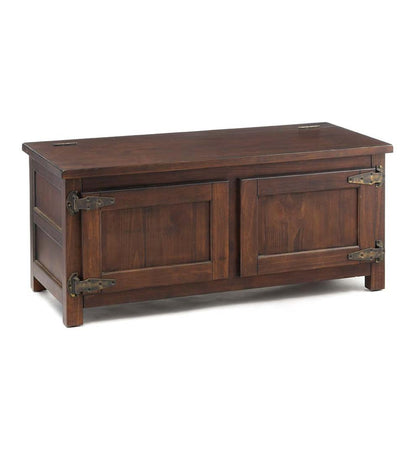 Plow & Hearth Home Office Indoor Living Portland Ice Box Wood Coffee Table/Bench With Replica Hardware - Walnut