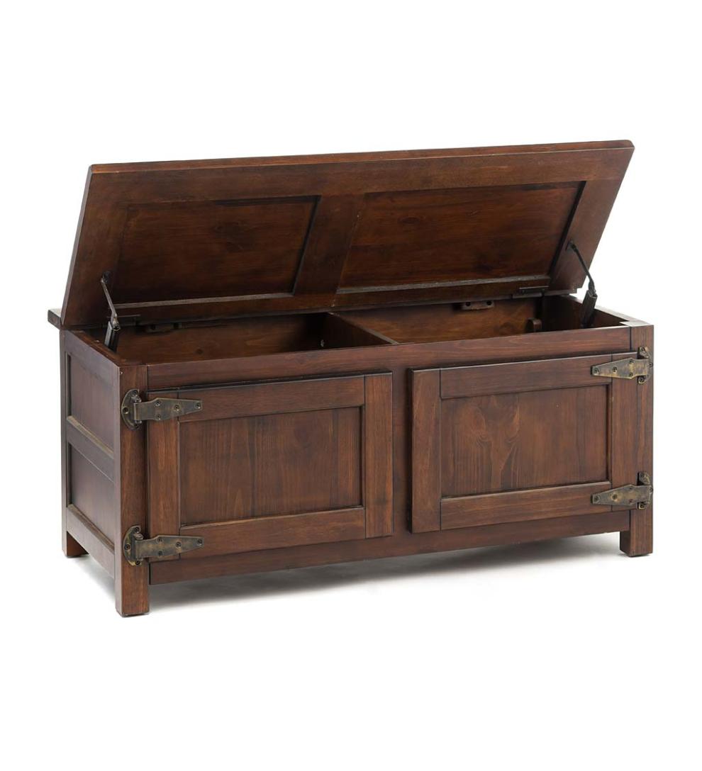 Plow & Hearth Home Office Indoor Living Portland Ice Box Wood Coffee Table/Bench With Replica Hardware - Walnut