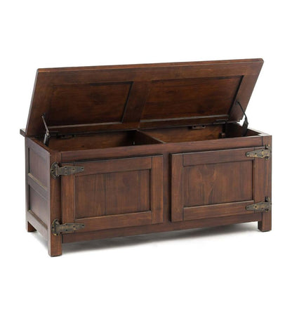 Plow & Hearth Home Office Indoor Living Portland Ice Box Wood Coffee Table/Bench With Replica Hardware - Walnut