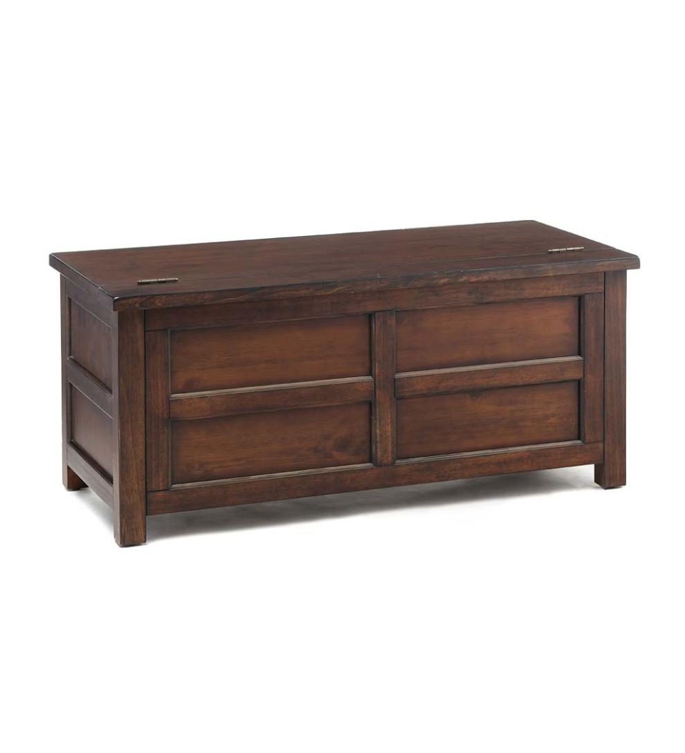 Plow & Hearth Home Office Indoor Living Portland Ice Box Wood Coffee Table/Bench With Replica Hardware - Walnut