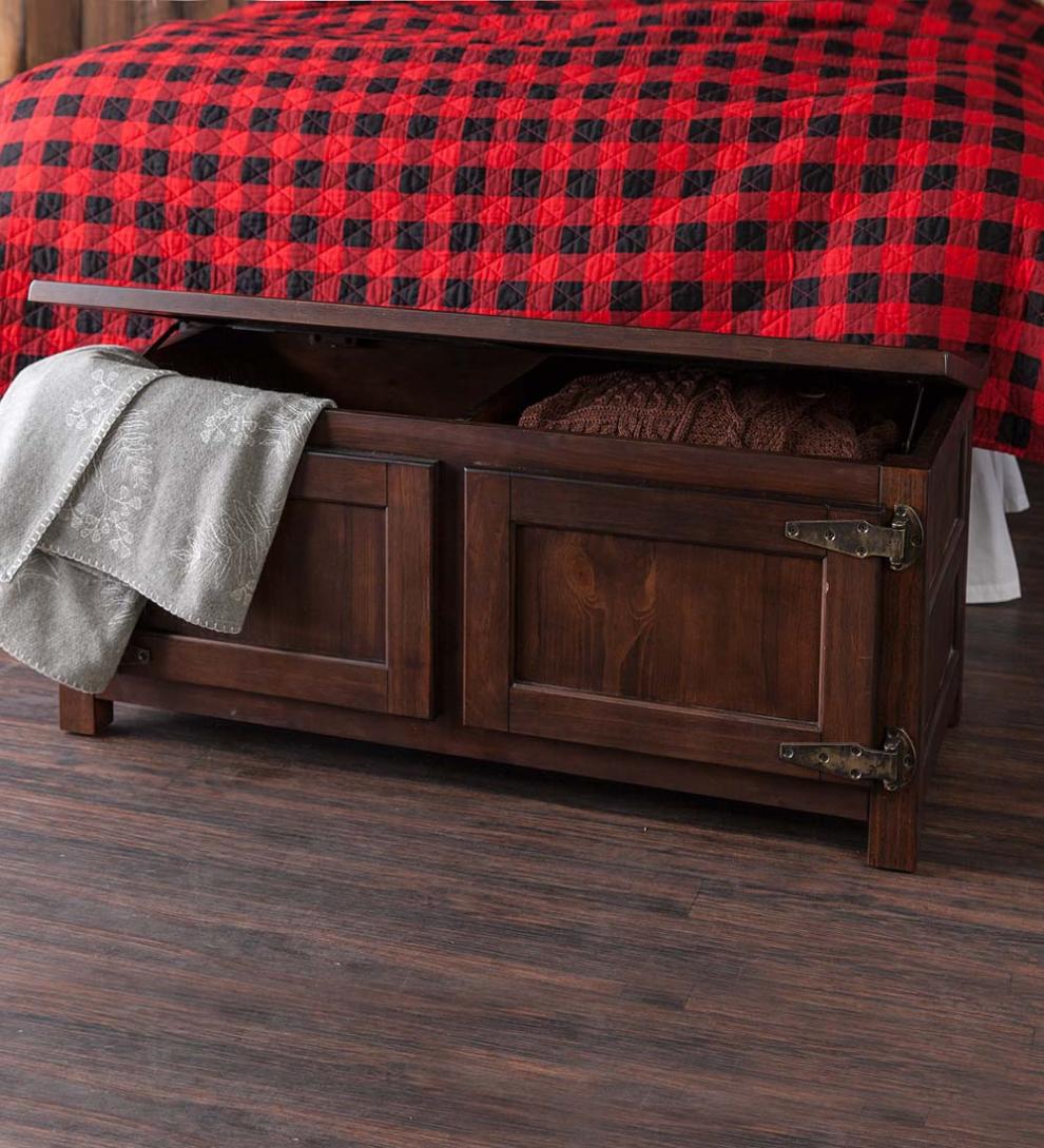 Plow & Hearth Home Office Indoor Living Portland Ice Box Wood Coffee Table/Bench With Replica Hardware - Walnut