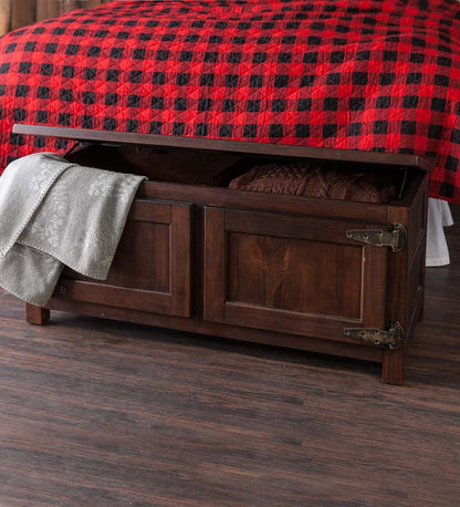 Plow & Hearth Home Office Indoor Living Portland Ice Box Wood Coffee Table/Bench With Replica Hardware - Walnut