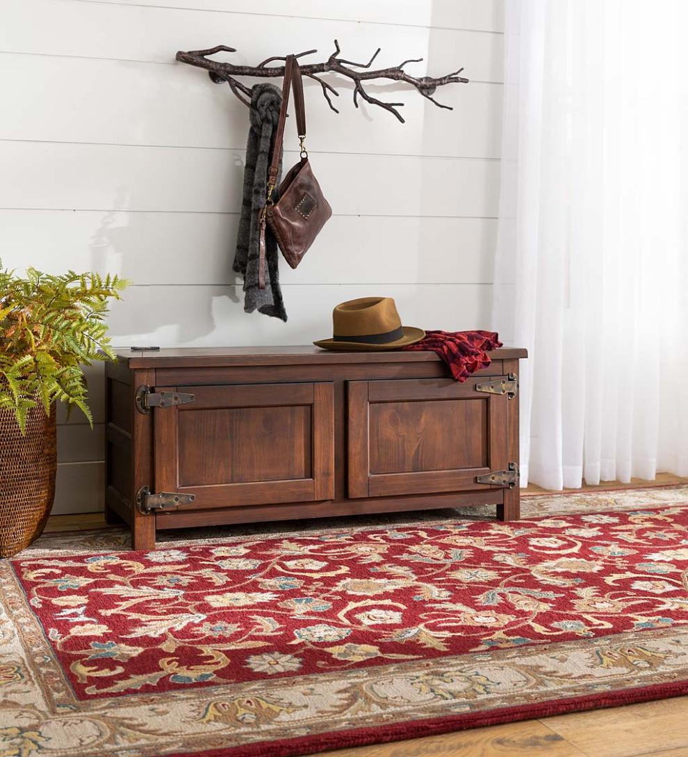 Plow & Hearth Home Office Indoor Living Portland Ice Box Wood Coffee Table/Bench With Replica Hardware - Walnut