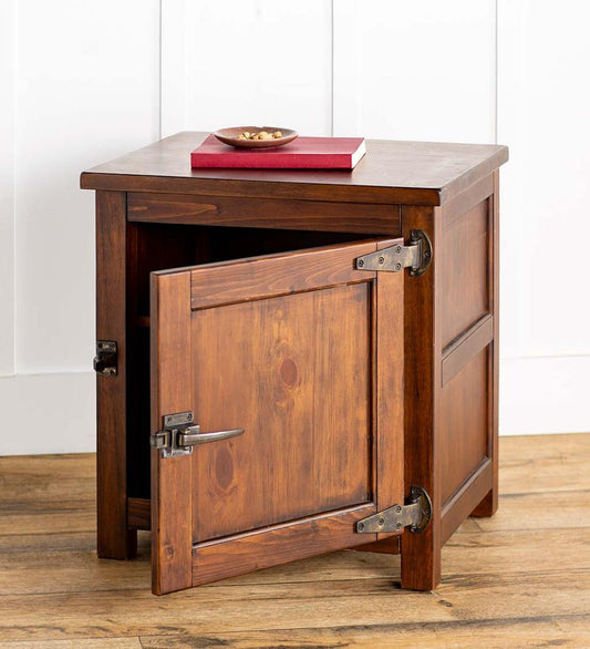 Plow & Hearth Home Office Indoor Living Portland Ice Box Wood Storage Side Table With Replica Hardware - Walnut