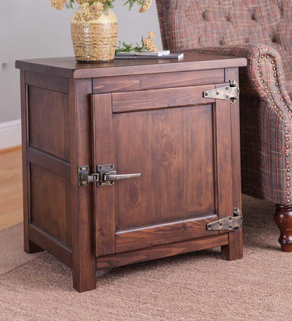 Plow & Hearth Home Office Indoor Living Portland Ice Box Wood Storage Side Table With Replica Hardware - Walnut