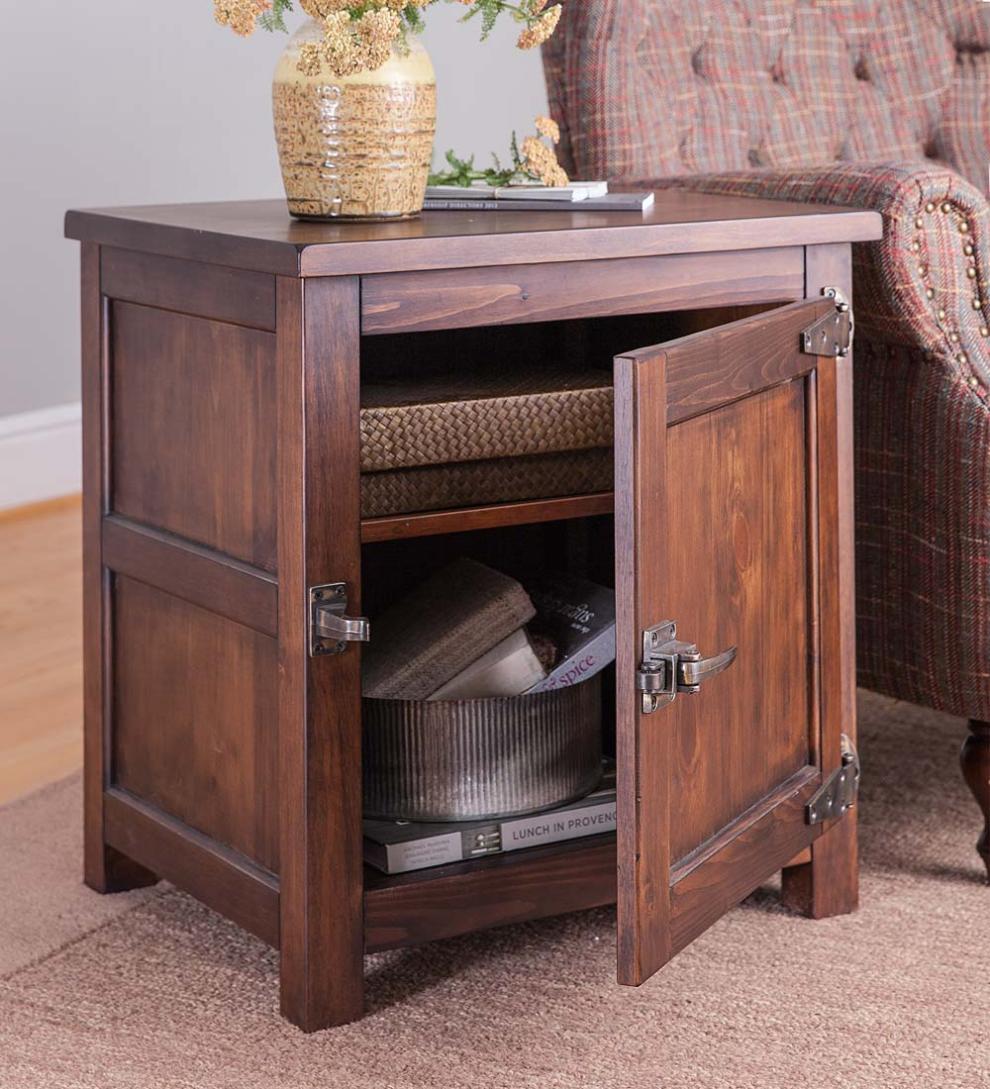 Plow & Hearth Home Office Indoor Living Portland Ice Box Wood Storage Side Table With Replica Hardware - Walnut